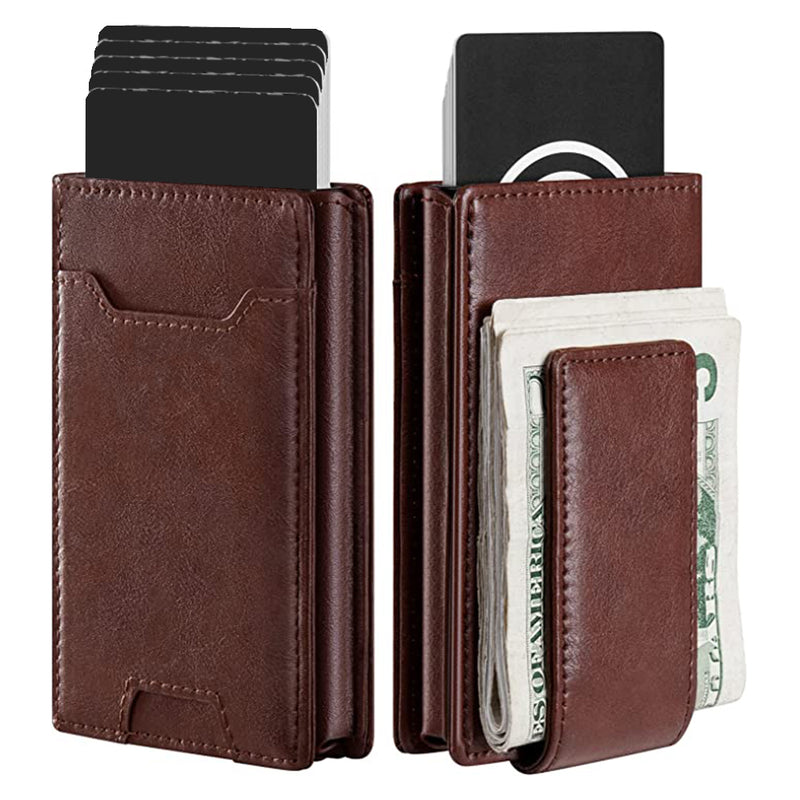Magnetic suction aluminum case leather wallet----X5092