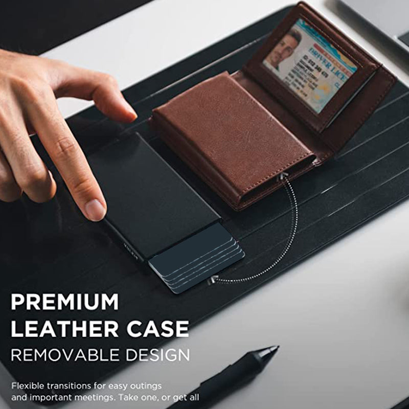 Magnetic suction aluminum case leather wallet----X5092