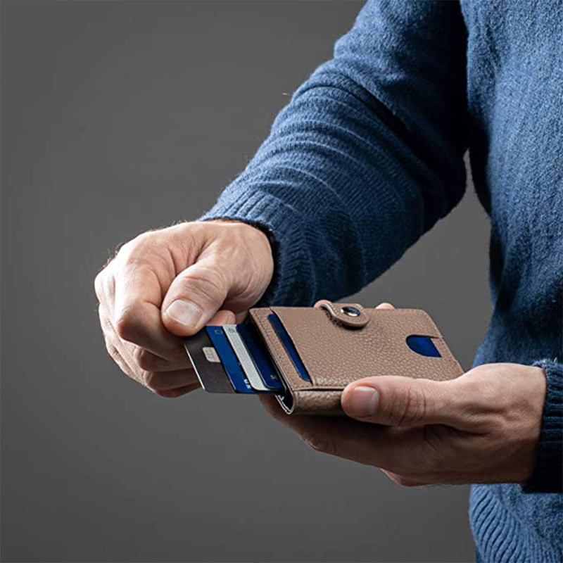 Custom men's leather aluminum box pop-up wallet——X5093