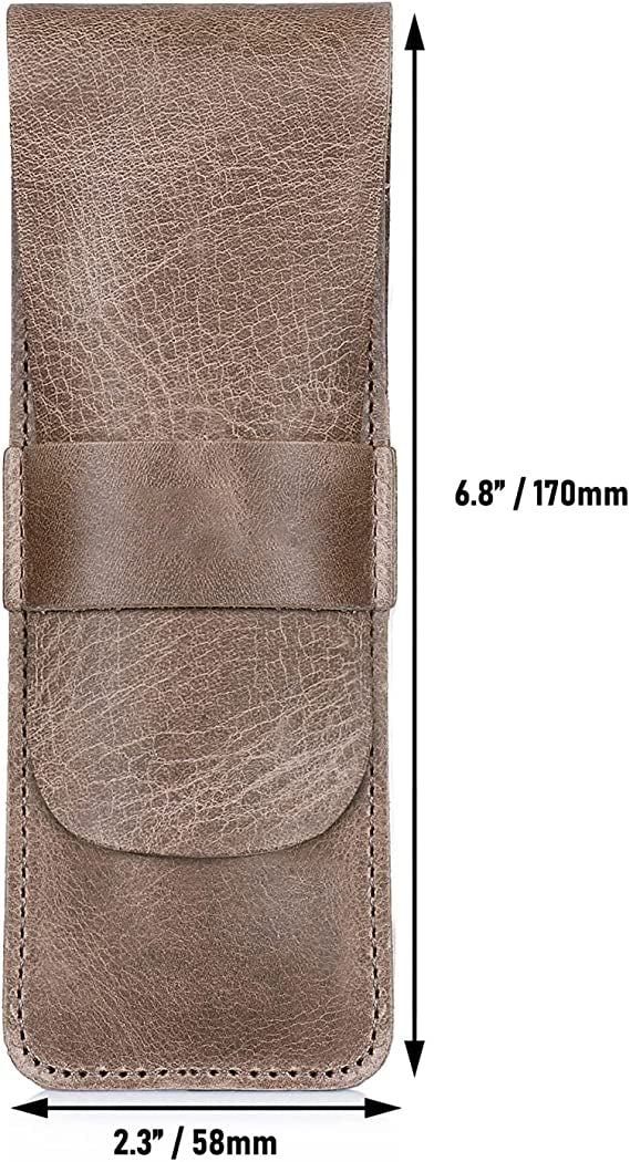 Genuine Leather Pen and Pencil Case with Tuck in Flap——X42709