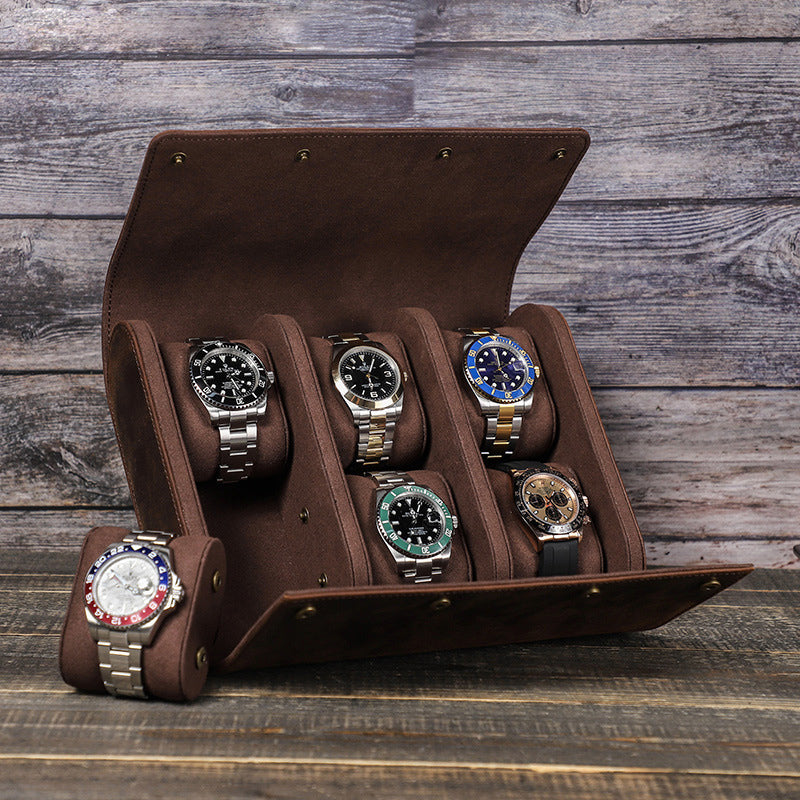 New watch box 6 packs retro crazy horse leather handmade creative watch box outdoor travel watch storage box