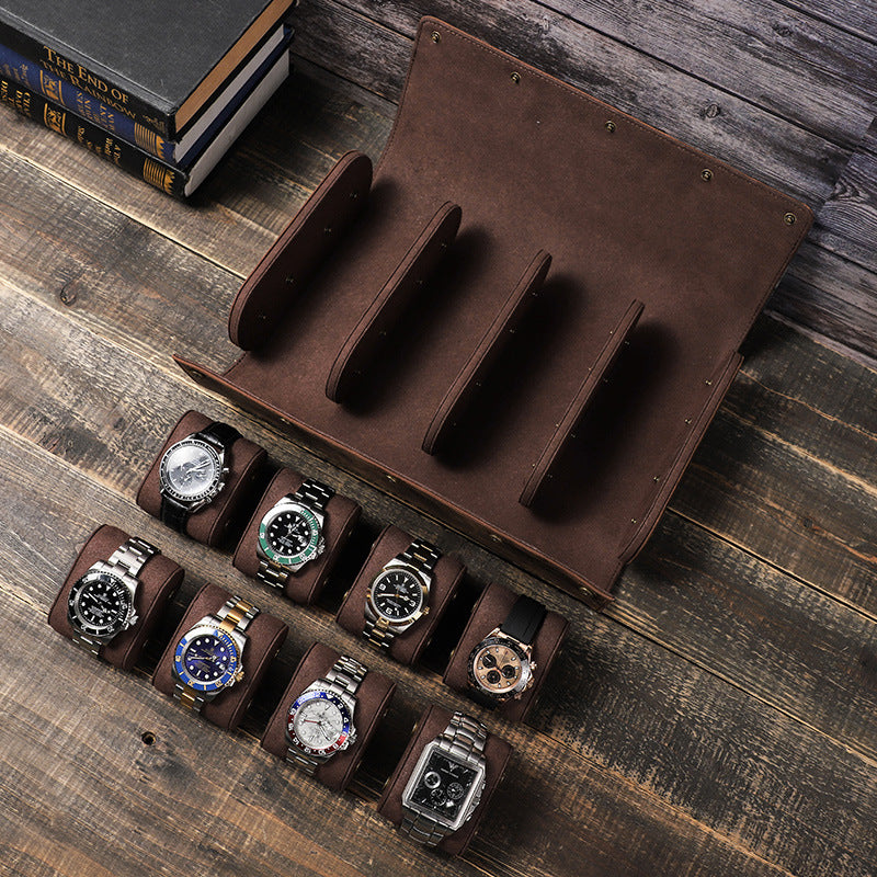 Crazy Horse Leather Watch Box 8pcs Handmade Creative Watch Box