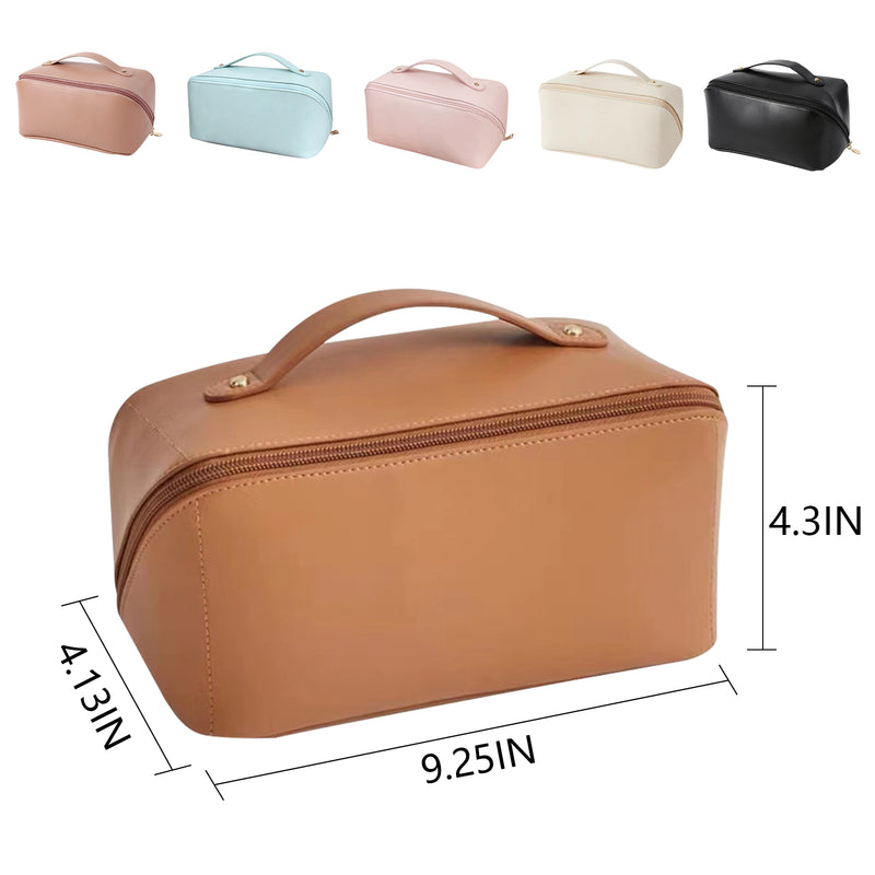 Cosmetic Bag for Women,Large Capacity Travel Cosmetic Bag,Portable Leather Toiletry Bag, P006