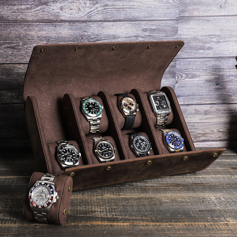 Crazy Horse Leather Watch Box 8pcs Handmade Creative Watch Box