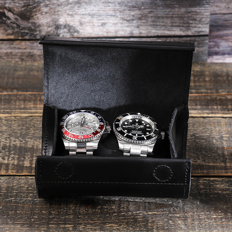 Watch storage box black two round creative leather watch box spot wholesale CF1124A