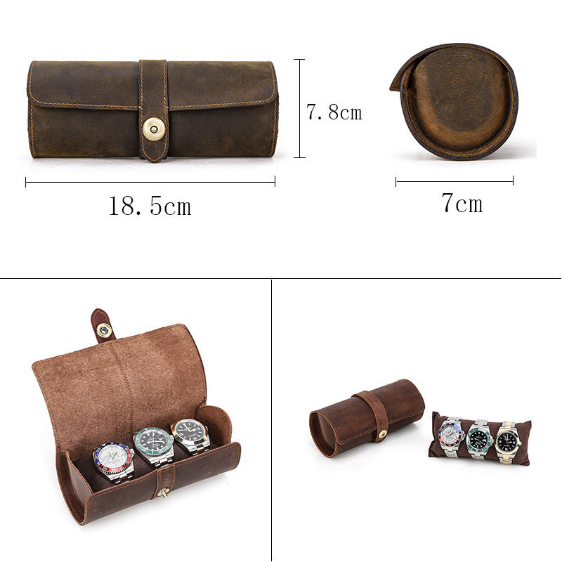 Leather watch case 3pcs round buckle outdoor travel watch case CF1117B