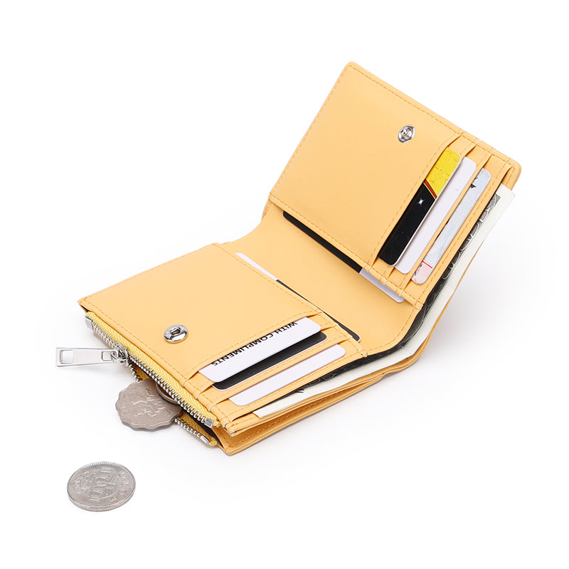 Checkered pu two-fold wallet zipper short M21-102