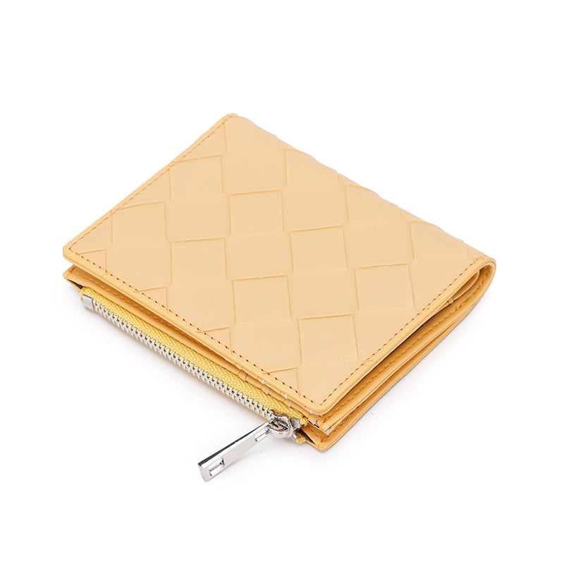 Checkered pu two-fold wallet zipper short M21-102