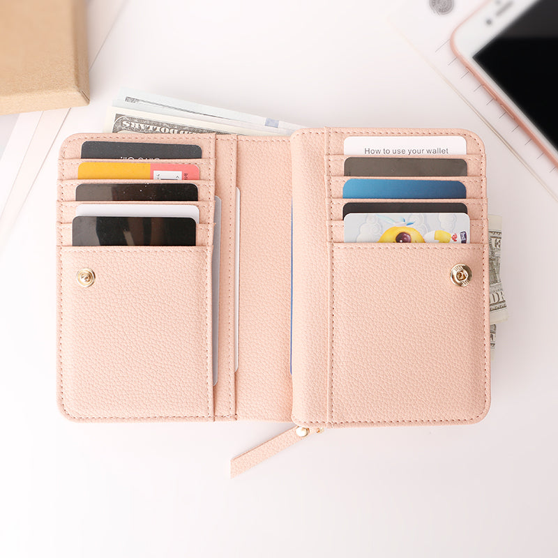 Womens Leather Wallet Small Compact RFID Blocking Credit Card Case Purse with Zipper Pocket L20-171